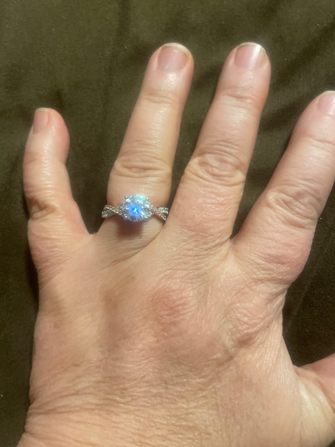 Customer photo review of Rose Gold Two Tone Moissanite Twisted Vine Pave Engagement Ring