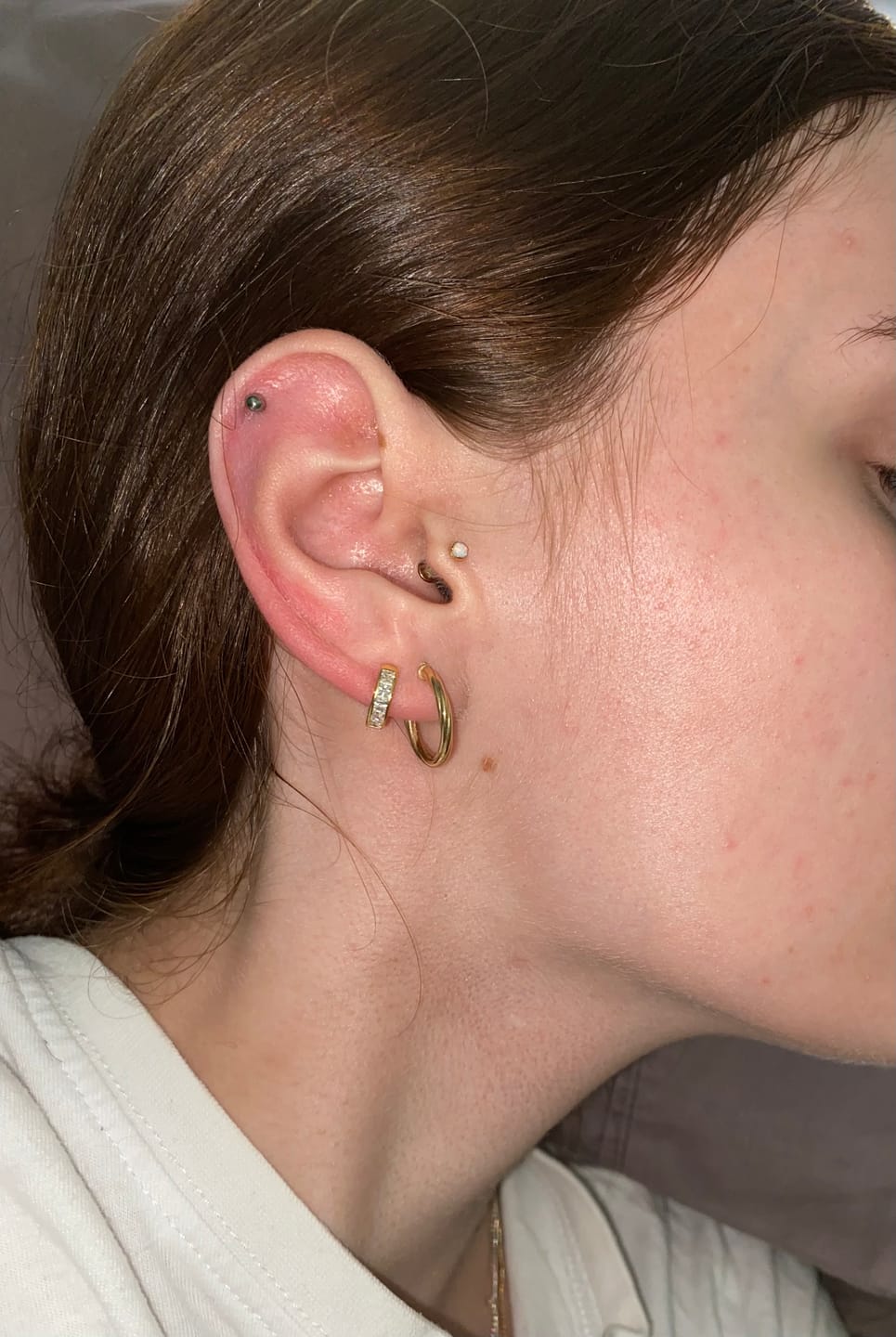 Customer photo review of Sapphire Inlay Huggie Earrings