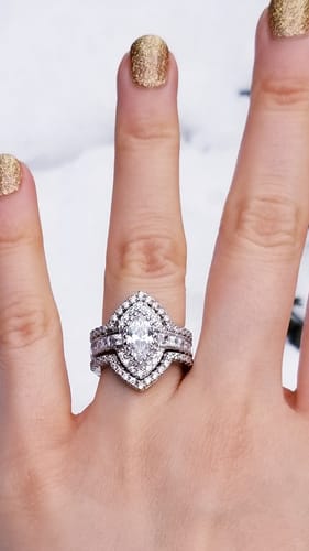 Customer photo review of Halo Milgrain Marquise CZ Ring in Sterling Silver