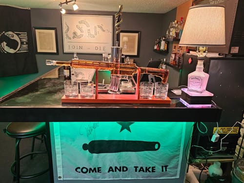 Customer photo review of AR-15 Glass Decanter with 2nd Amendment Whiskey Glasses