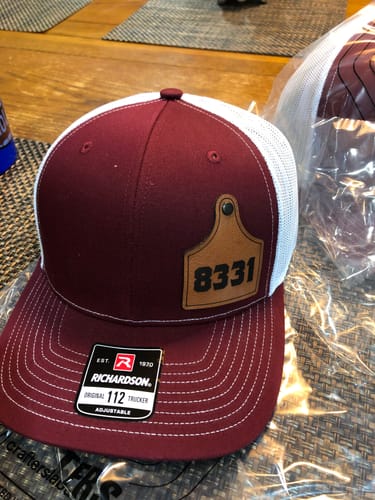 Customer photo review of Ear Tag Custom Leather Patch Trucker Hat - Richardson 112