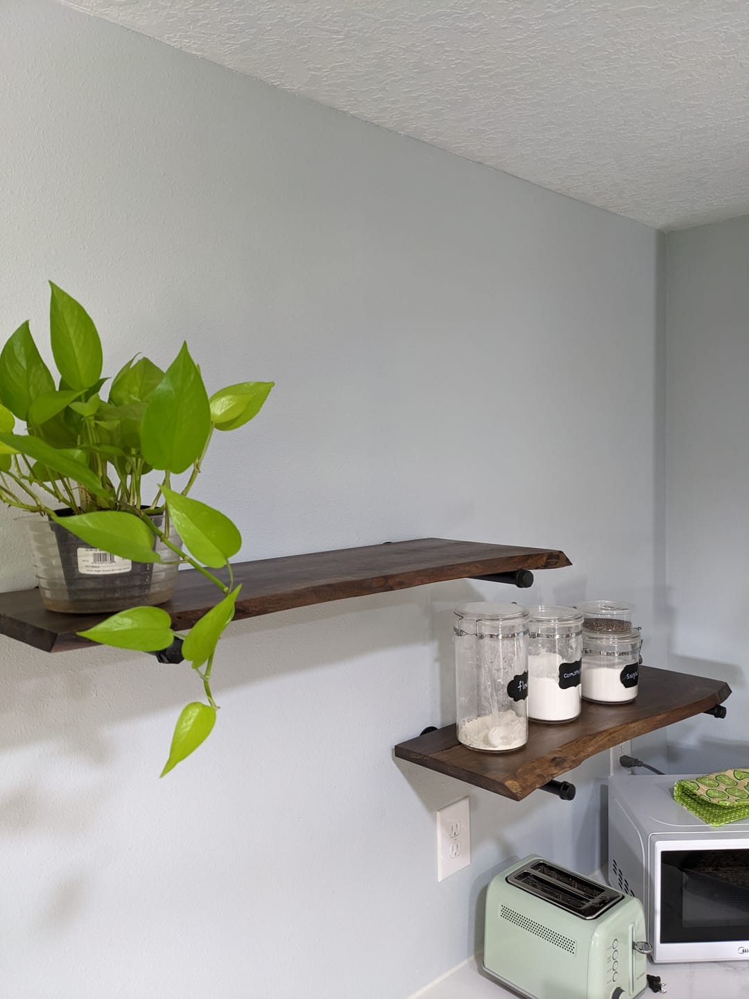 Customer photo review of Live Edge Walnut Shelves with Pipe Brackets