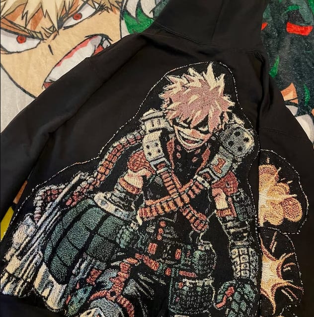 Customer photo review of Bakugo My Hero Academia Tapestry Hoodie