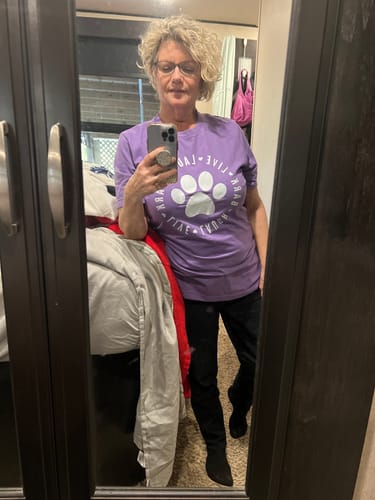Customer photo review of Live Laugh Bark T-Shirt