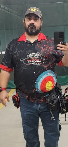 Customer photo review of Maxcorners Archery Target Sign Black Pattern Personalized Name 3D Hawaiian Shirt
