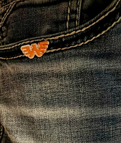 Customer photo review of Waylon Jennings Orange Flying W Pin