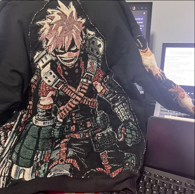 Customer photo review of Bakugo My Hero Academia Tapestry Hoodie