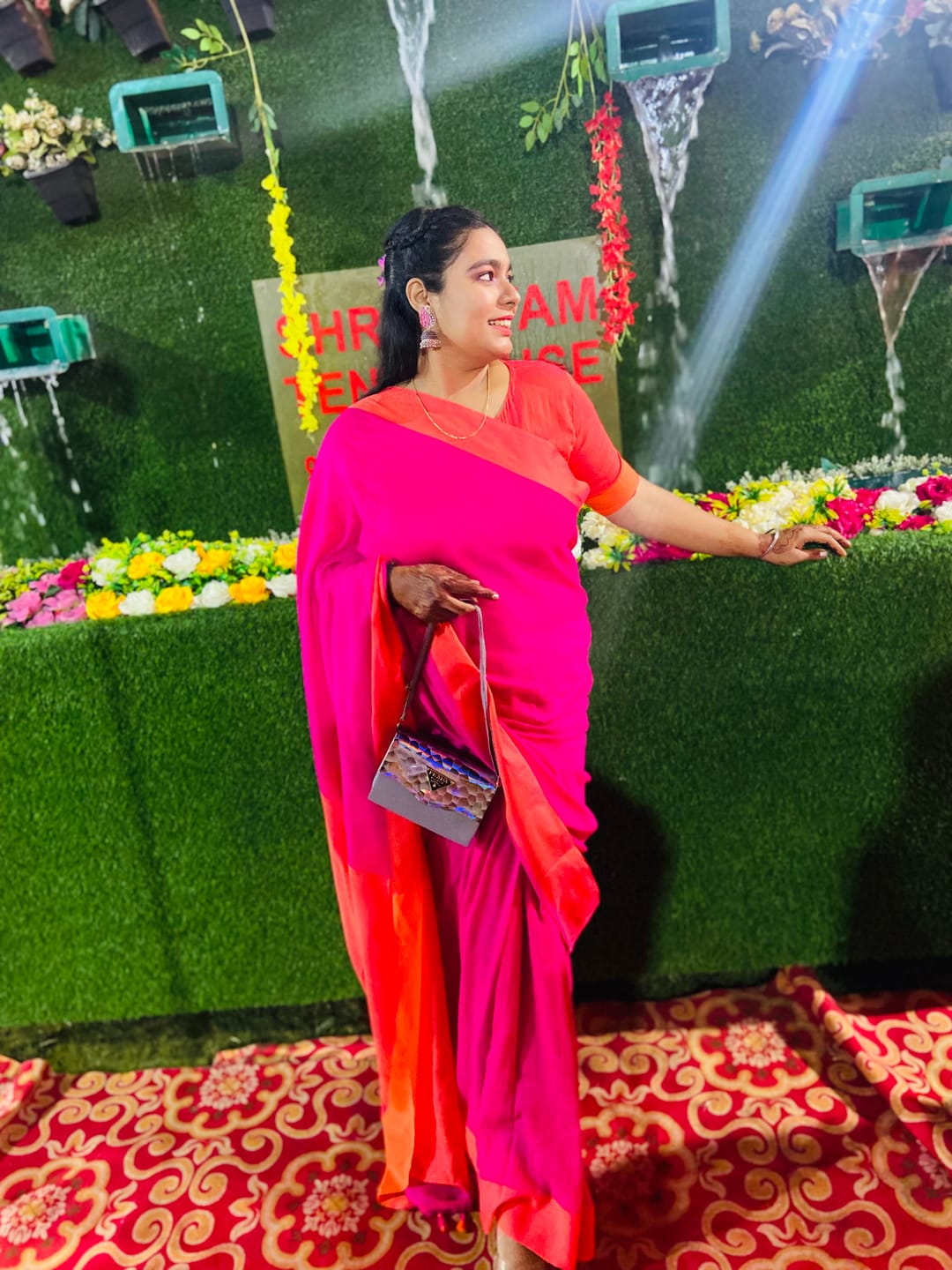 Customer photo review of Pink Orange Soft Cotton  Saree