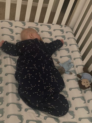 Customer photo review of Zip Sleep Sack With Sleeves 2.5 TOG - Constellation