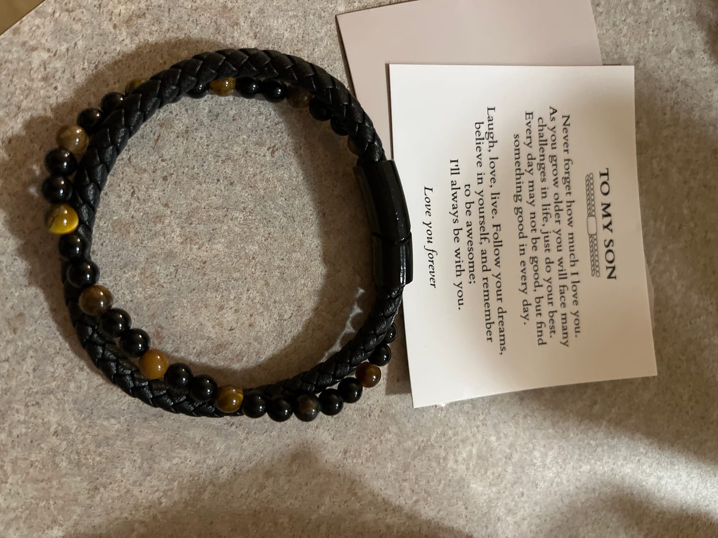 Customer photo review of To My Son | Love You Forever | Leather Beaded Bracelet