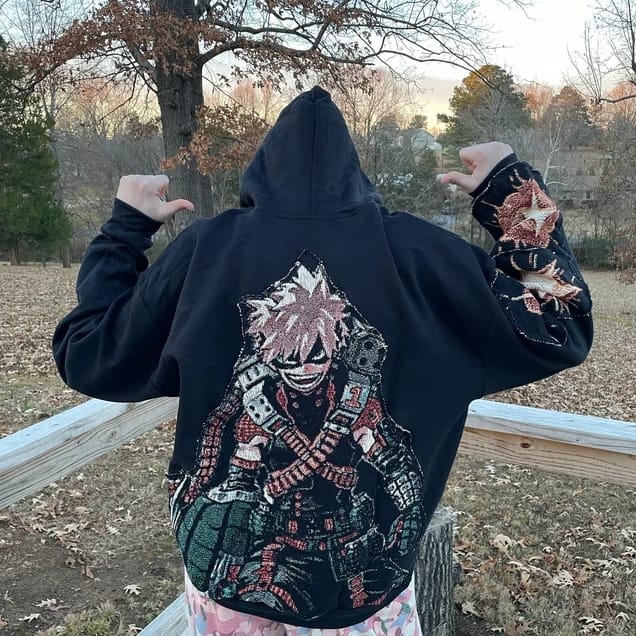 Customer photo review of Bakugo My Hero Academia Tapestry Hoodie