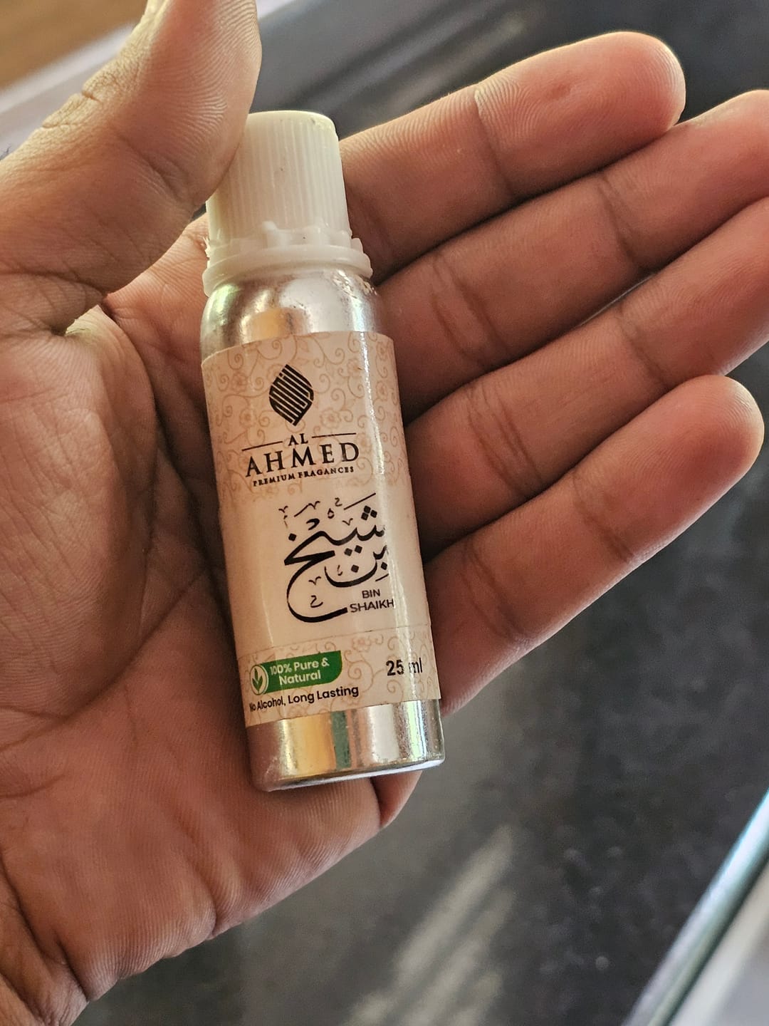 Customer photo review of Bin Shaikh  By Al Ahmed (25ml) | LONG LASTING FRAGRANCE PERFUME FOR MEN AND WOMEN | 100% ALCOHOL FREE ATTAR PERFUME | 25ml | Free 6ml Roll on Empty Bottle