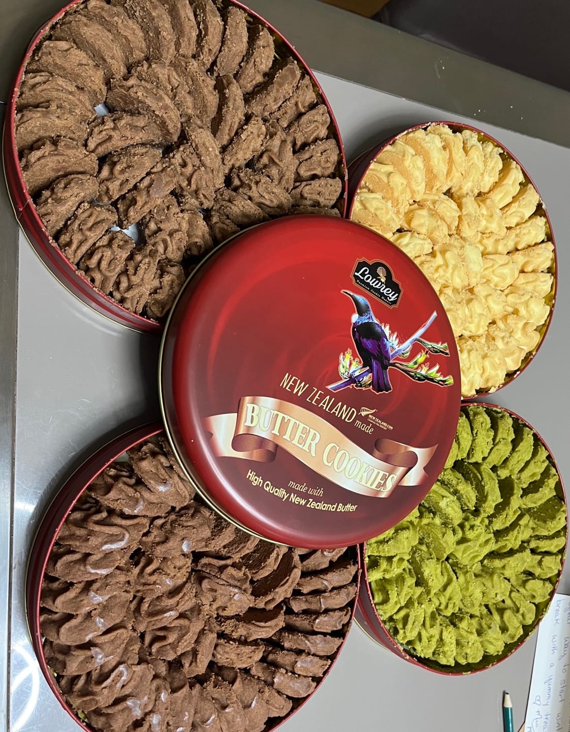 Customer photo review of 4 Flavours Lowrey Butter Cookies 4 Tins Value Pack