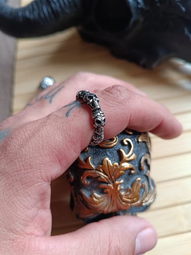 Customer photo review of Stacked Skull Head Ring