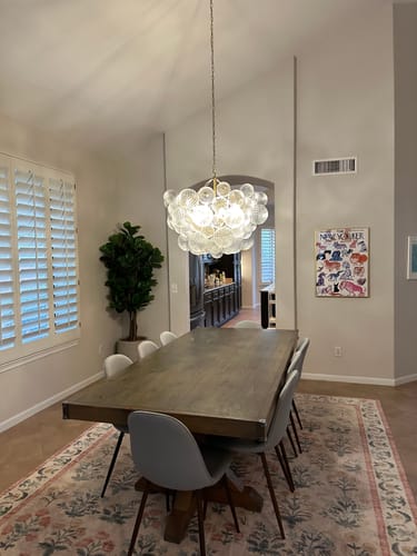 Customer photo review of Brass Cluster Ribbed Glass Globe Bubble Chandelier