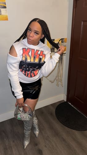 Customer photo review of Kiss Graphic Distressed Sweatshirt
