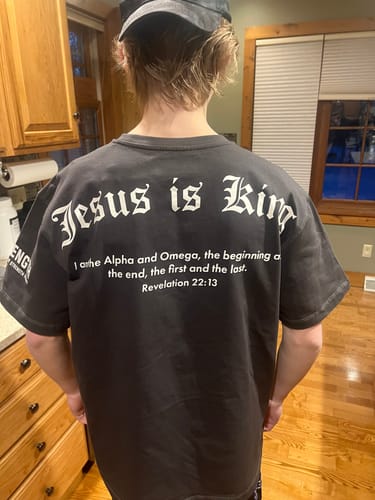 Customer photo review of Jesus Is King Oversized Tee - Gunmetal