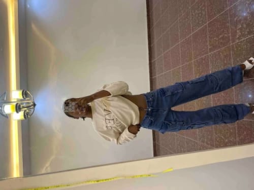 Customer photo review of High-Rise Double Cargo Jeans - Dark Wash