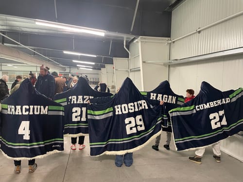 Customer photo review of Personalized Hockey Hooded Blanket
