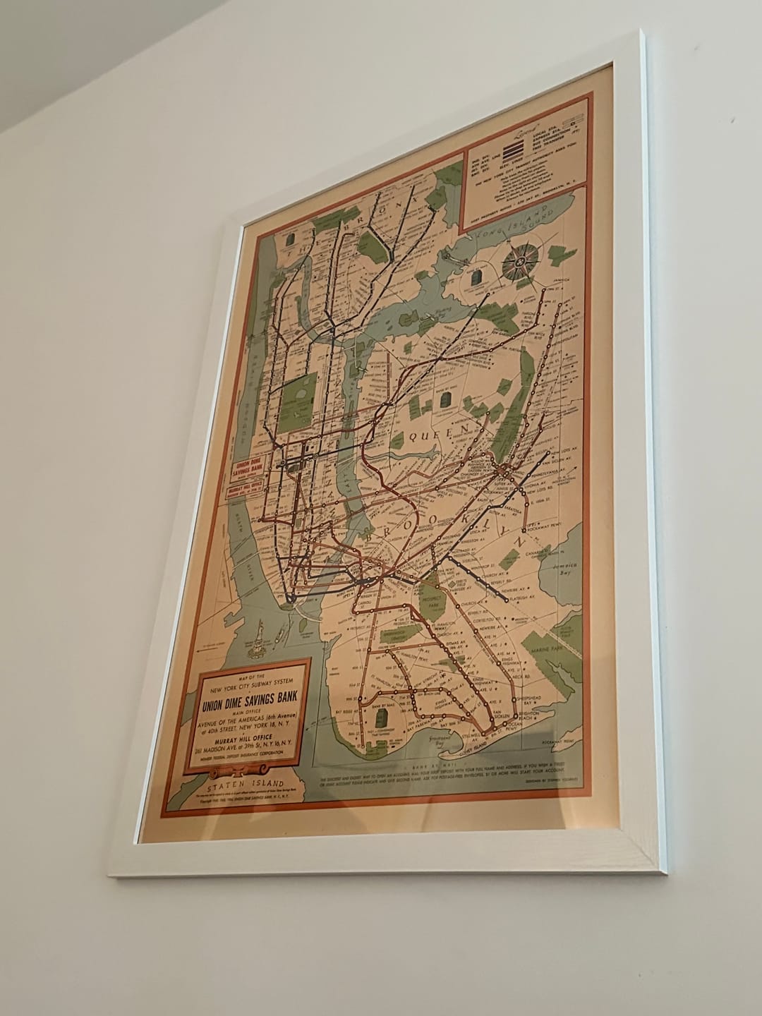 Customer photo review of Old Subway Map of New York City, 1954 by Voorhies - Queens, Brooklyn, Manhattan, IND, IRT, BMT Rail Lines