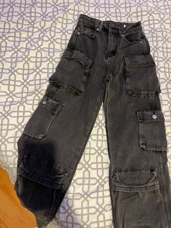 Customer photo review of High-Rise Double Cargo Jeans - Grey Wash