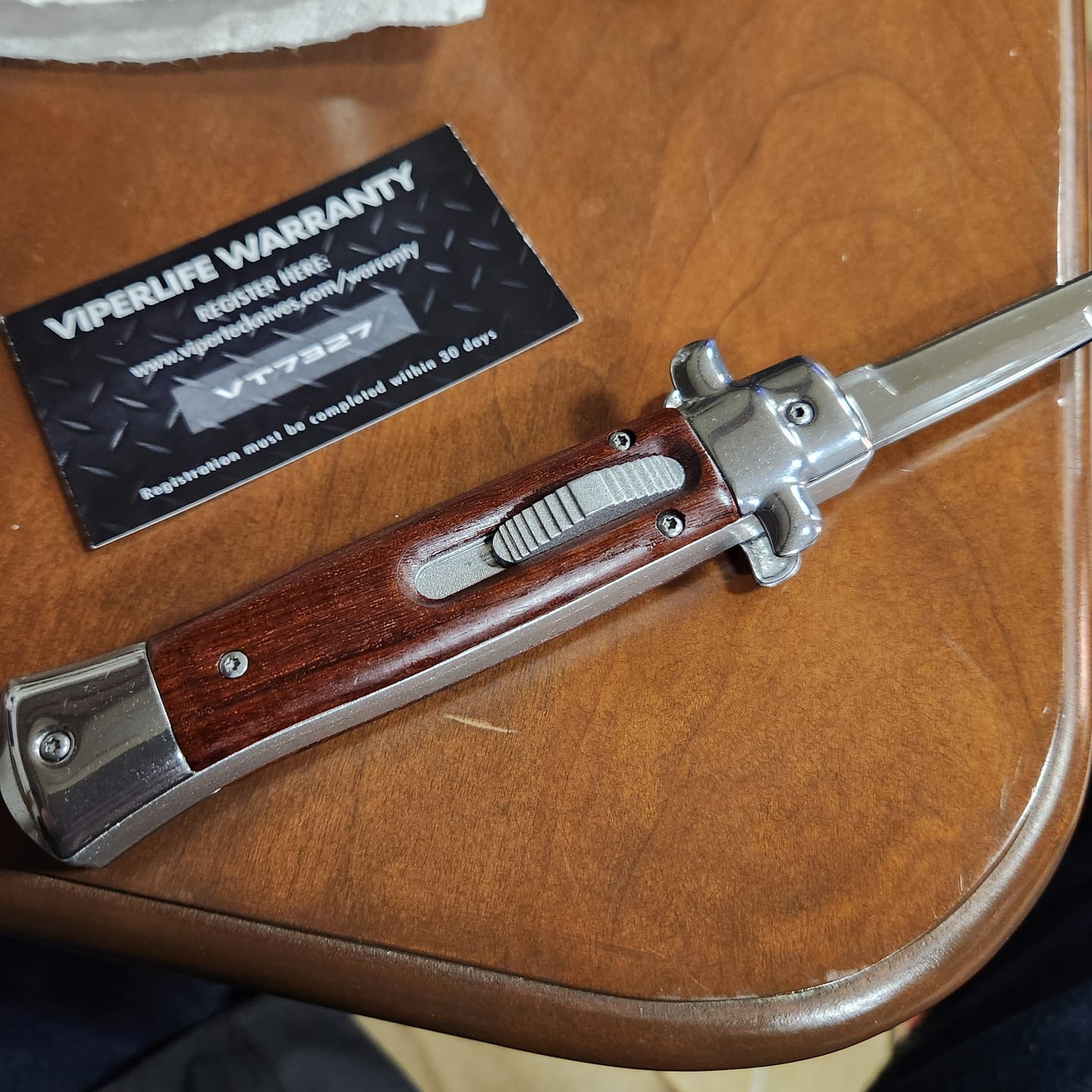 Customer photo review of VT Don Italian Stiletto OTF (Wood)