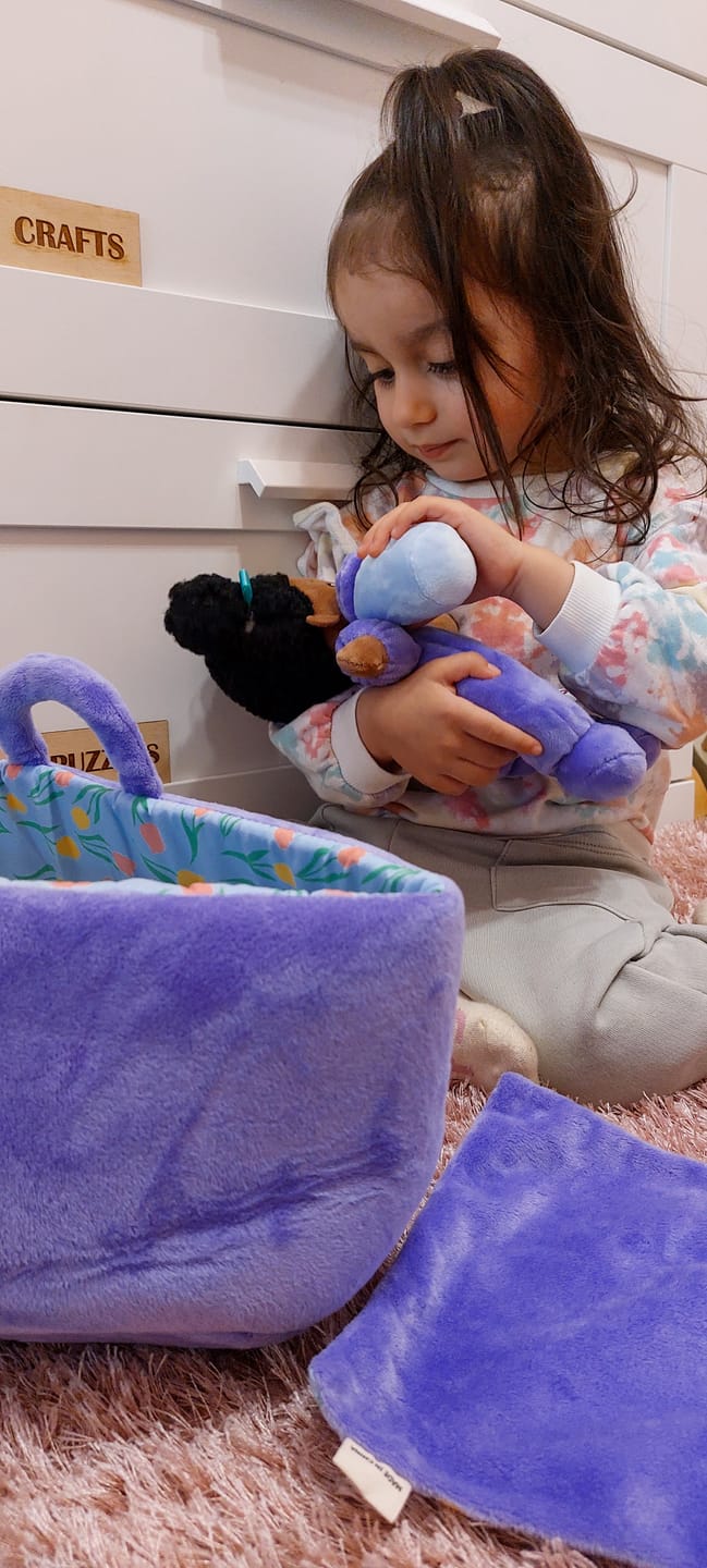 Customer photo review of Personalized Purple Deep Skin Tone Mini Plush Baby Doll & Gift Set
