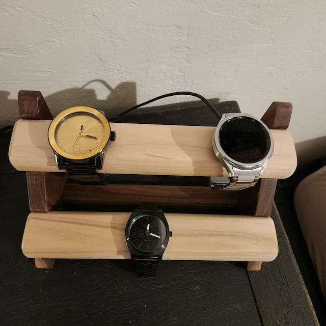 Customer photo review of XL Jewelry Display Stand in Walnut & Maple