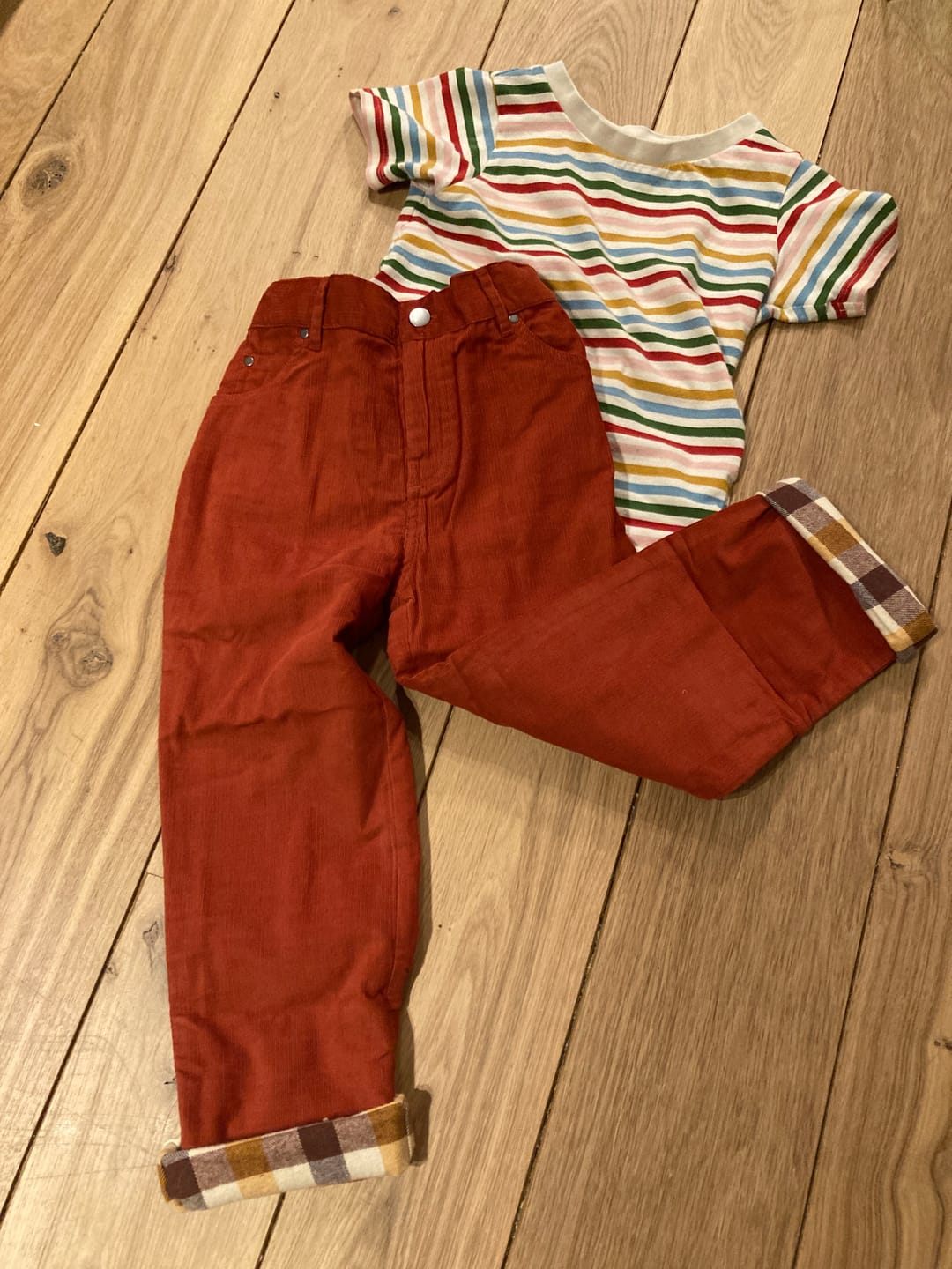 Customer photo review of Burnt Ochre Corduroy Adventure Jeans