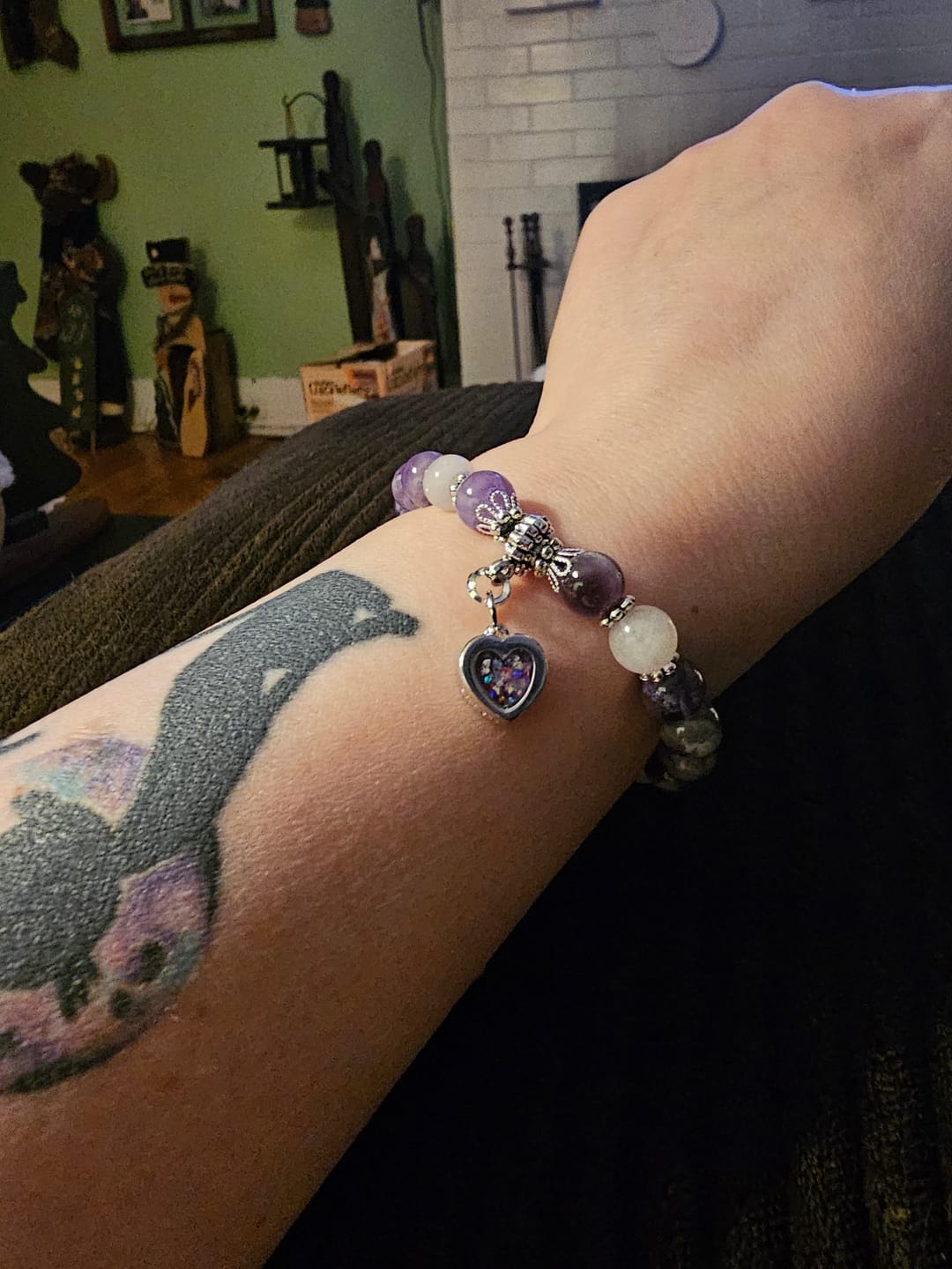 Customer photo review of Amethyst and Rose Quartz Healing Bracelet with Cremation Ashes