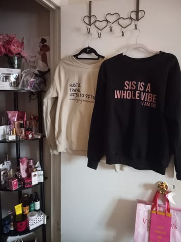 Customer photo review of Hustle Travel Listen to 90's R&B Minding My Own Business - Sweatshirt