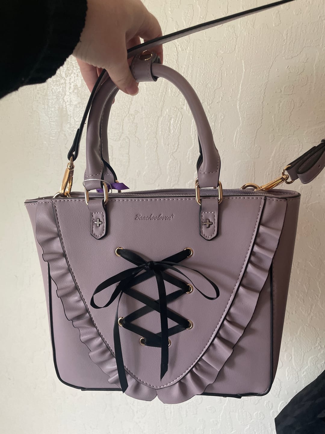 Customer photo review of Sweet Lace-up Ruffle PU Ita Tote Bag