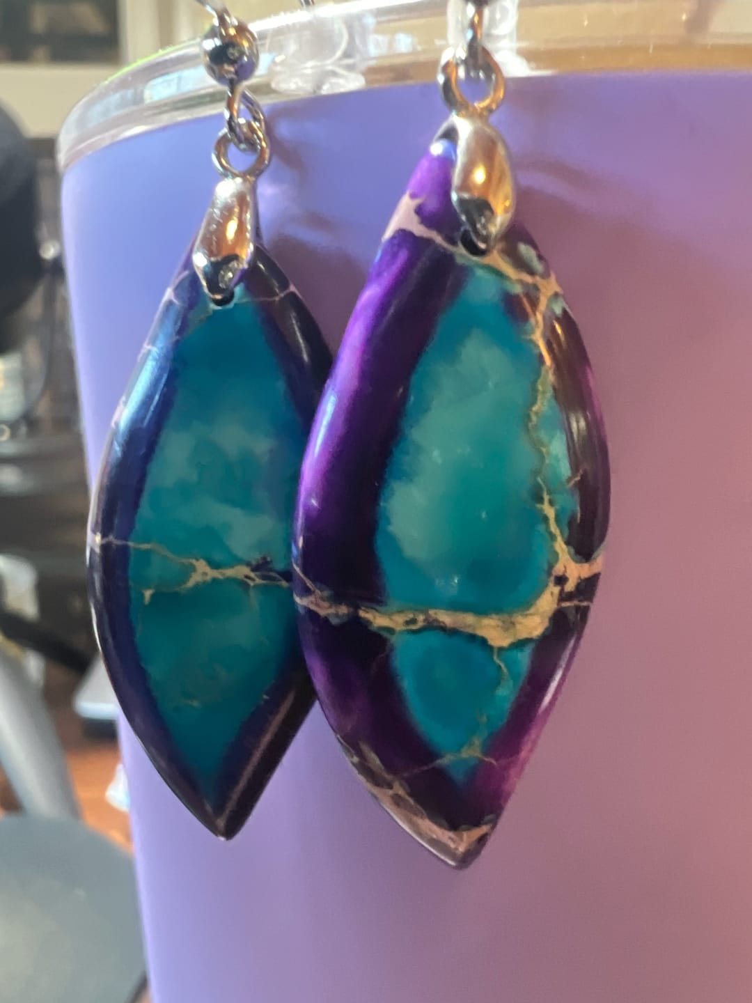 Customer photo review of Jasper Leaf Dangle Earrings