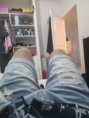 Customer photo review of Ultra Stretch Denim Shorts - Blue Ripped