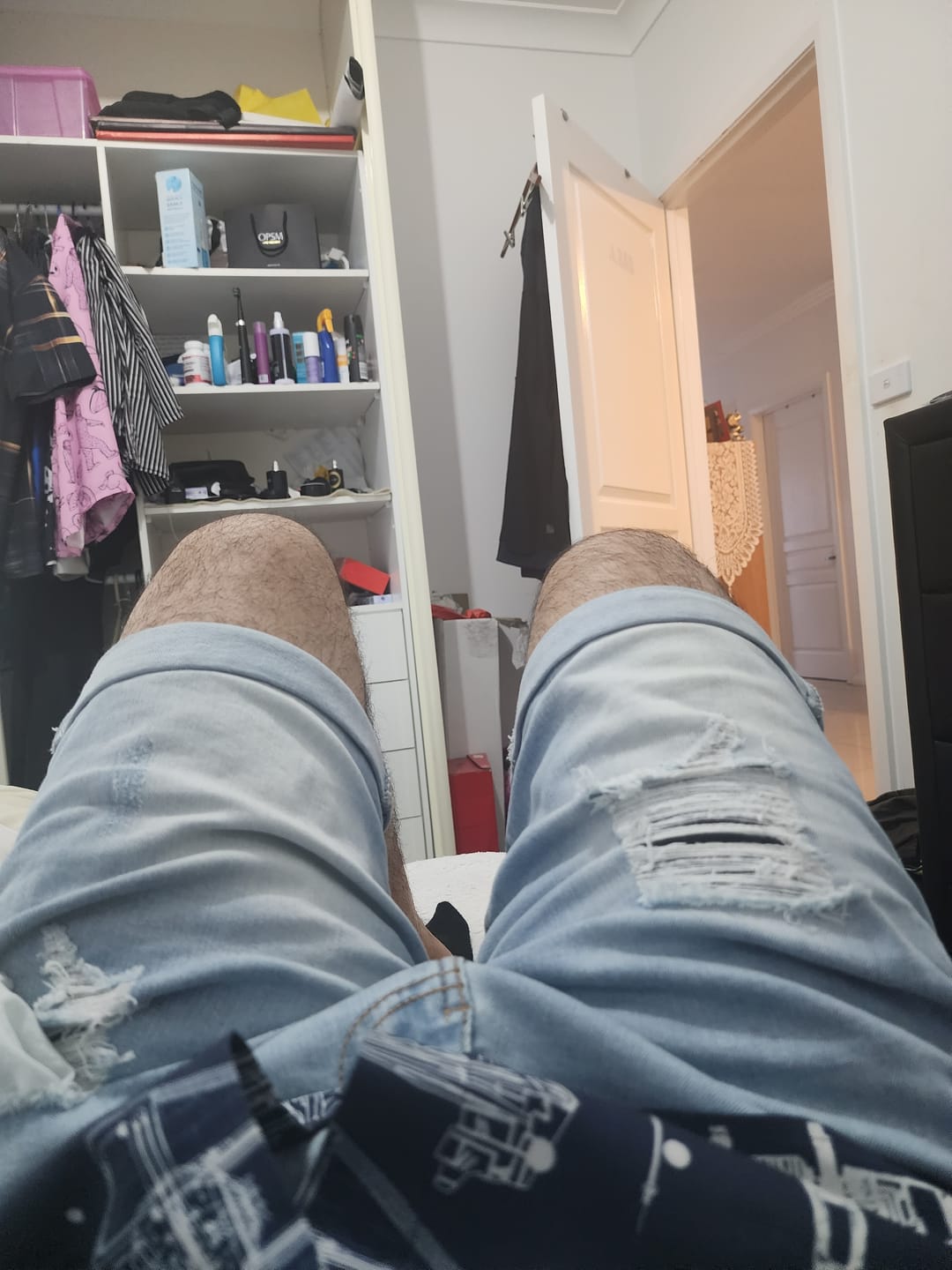 Customer photo review of Ultra Stretch Denim Shorts - Blue Ripped