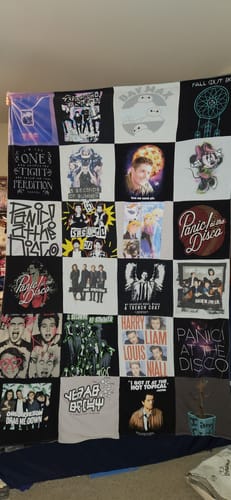 T-shirt quilt with music, bands themes by Toni from AL