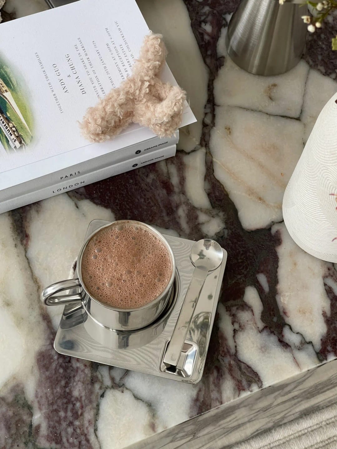 Customer photo review of Steel Coffee Cup with Square Saucer & Spoon