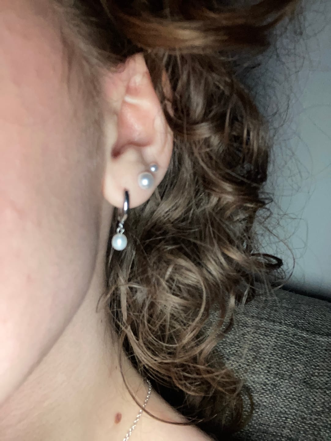 Customer photo review of Pearl Small Hoop Earrings