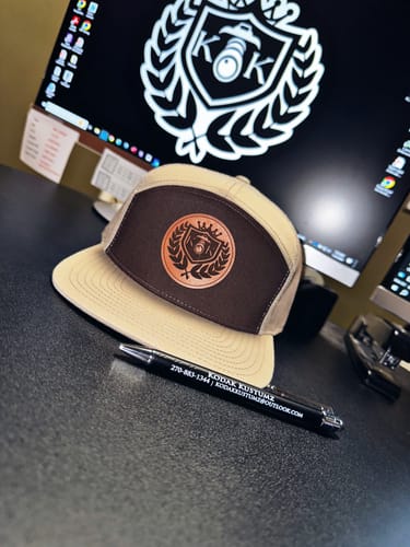Customer photo review of Flat Bill Seven-Panel Leather Patch Hat - Richardson 168