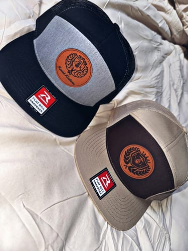 Customer photo review of Flat Bill Seven-Panel Leather Patch Hat - Richardson 168