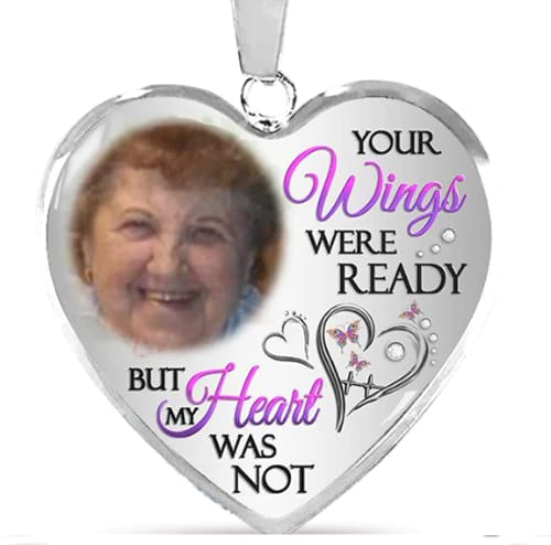 Customer photo review of Custom Photo Memorial Necklace Adjustable "Your Wings Were Ready But My Heart Was Not" -N026
