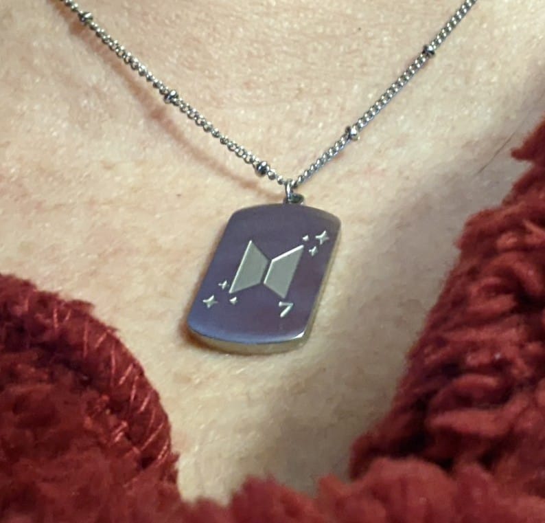Customer photo review of BTS Army Name Tag Necklace