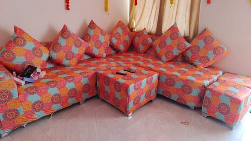 Customer photo review of Vintage Elastic L-Shape Sofa Slipcovers.