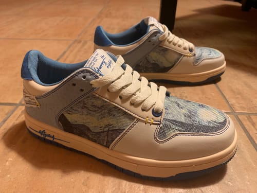 Customer photo review of Van Gogh Starry Night inspired sneakers