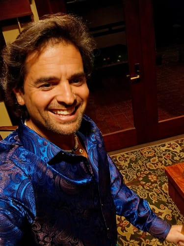 Customer photo review of Barry.wang Blue Purple Paisley Silk Men's Shirt