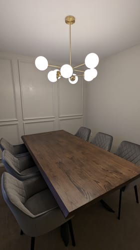 Customer photo review of 6/8-Light Mid-Century Modern Opal White Glass Globe Chandelier