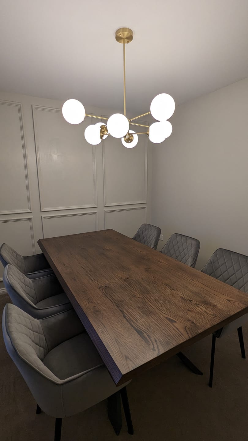 Customer photo review of 6/8-Light Mid-Century Modern Opal White Glass Globe Chandelier
