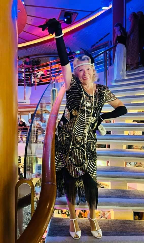 Customer photo review of 1920s Black & Gold Sequin Eva Gatsby Dress