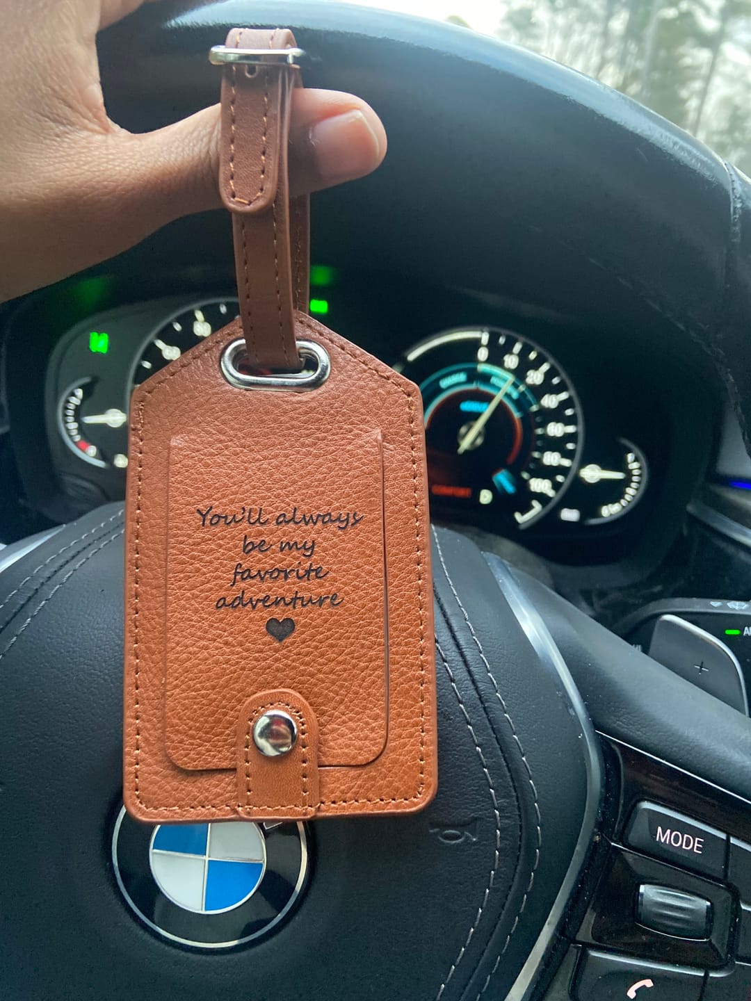 Customer photo review of Personalized Leather Passport Holder and Luggage Tag Set