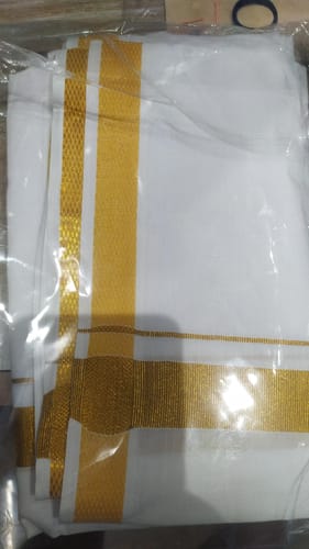 Customer photo review of UATHAYAM Thai Thirunal Single Jari Cotton Dhoti Combo Set